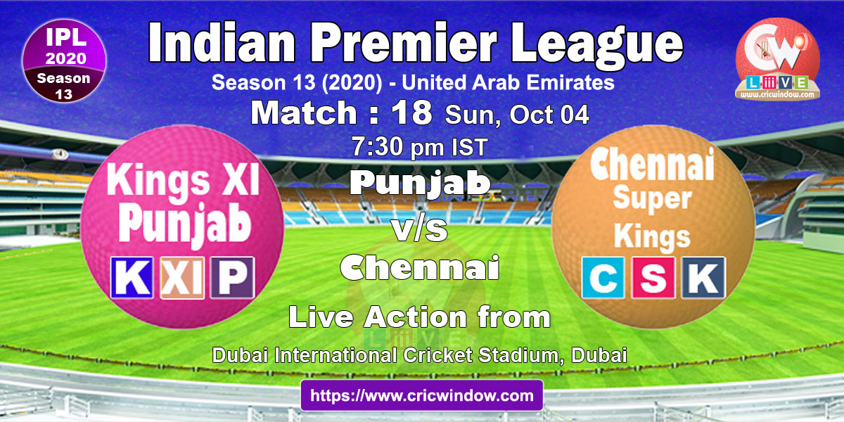 IPL KXIP vs CSK match live previews 2020