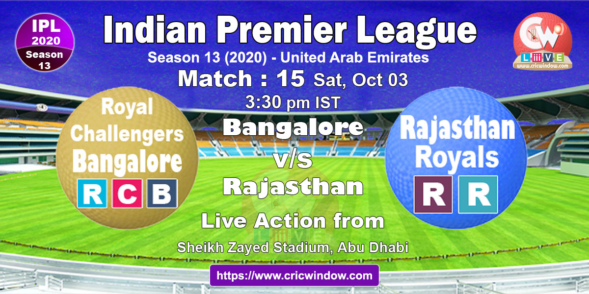 IPL RCB vs RR match live previews 2020