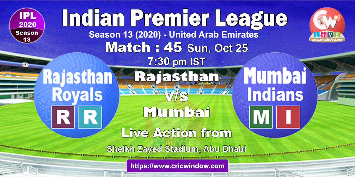 IPL RR vs MI match live previews 2020