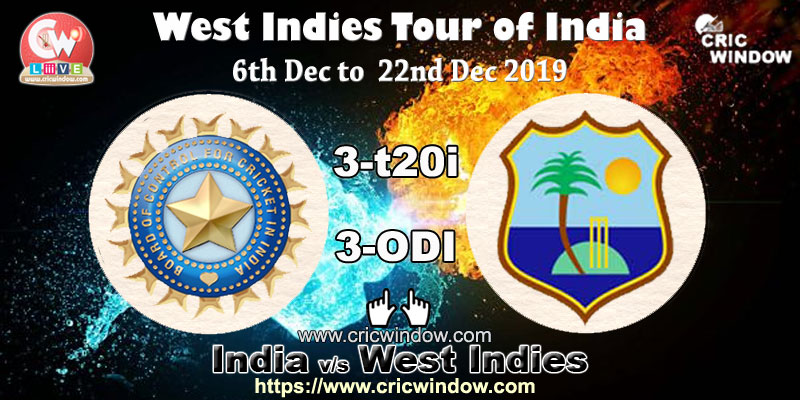 West Indies tour of India limited overs series 2019