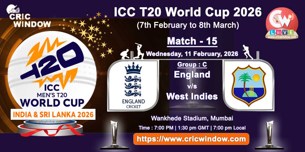 Eng vs WI ICC T20 Worldcup match live updates 2026