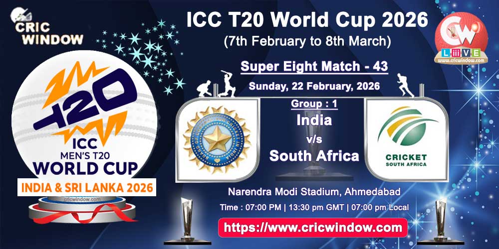 India vs South Africa ICC T20 Worldcup super eights match live 2026