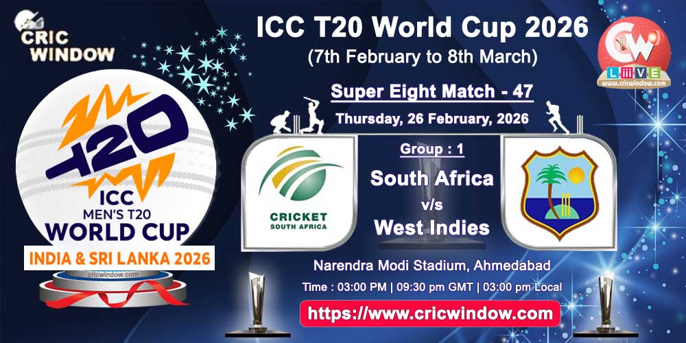 South Africa vs West Indies ICC T20 Worldcup super eights match live 2026