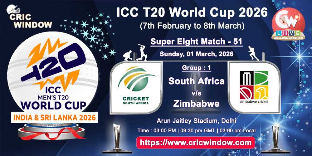 South Africa vs Zimbabwe ICC T20 Worldcup super eights match live 2026