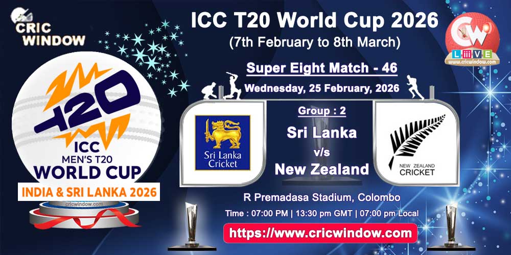 Sri Lanka vs New Zealand ICC T20 Worldcup super eights match live 2026