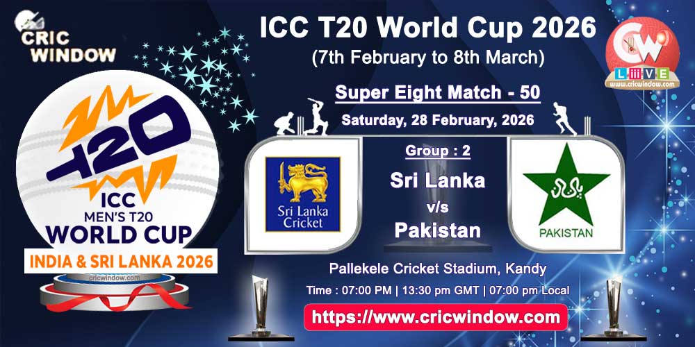 Sri Lanka vs Pakistan ICC T20 Worldcup super eights match live 2026