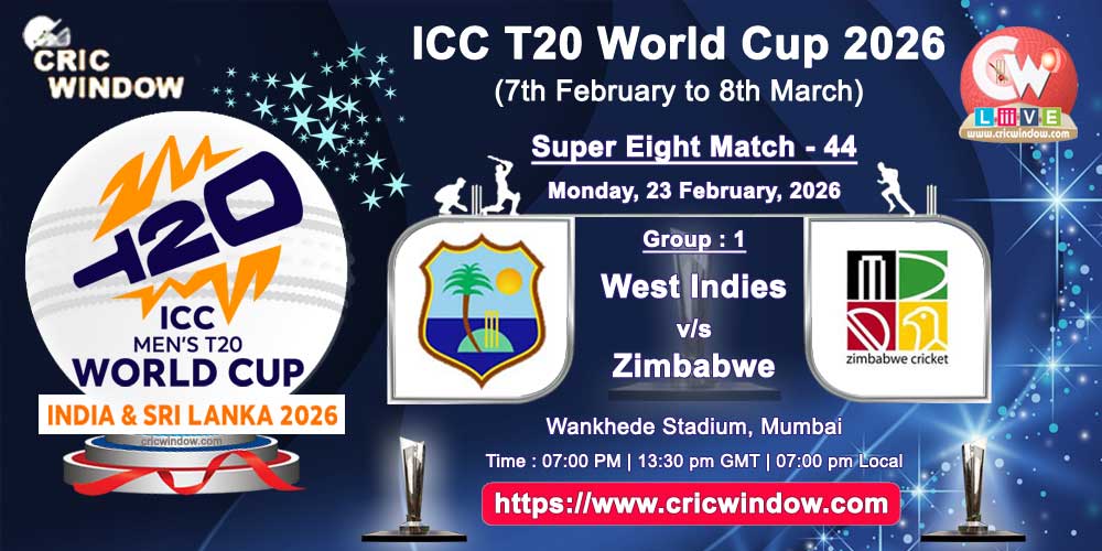 West Indies vs Zimbabwe ICC T20 Worldcup super eights match live 2026