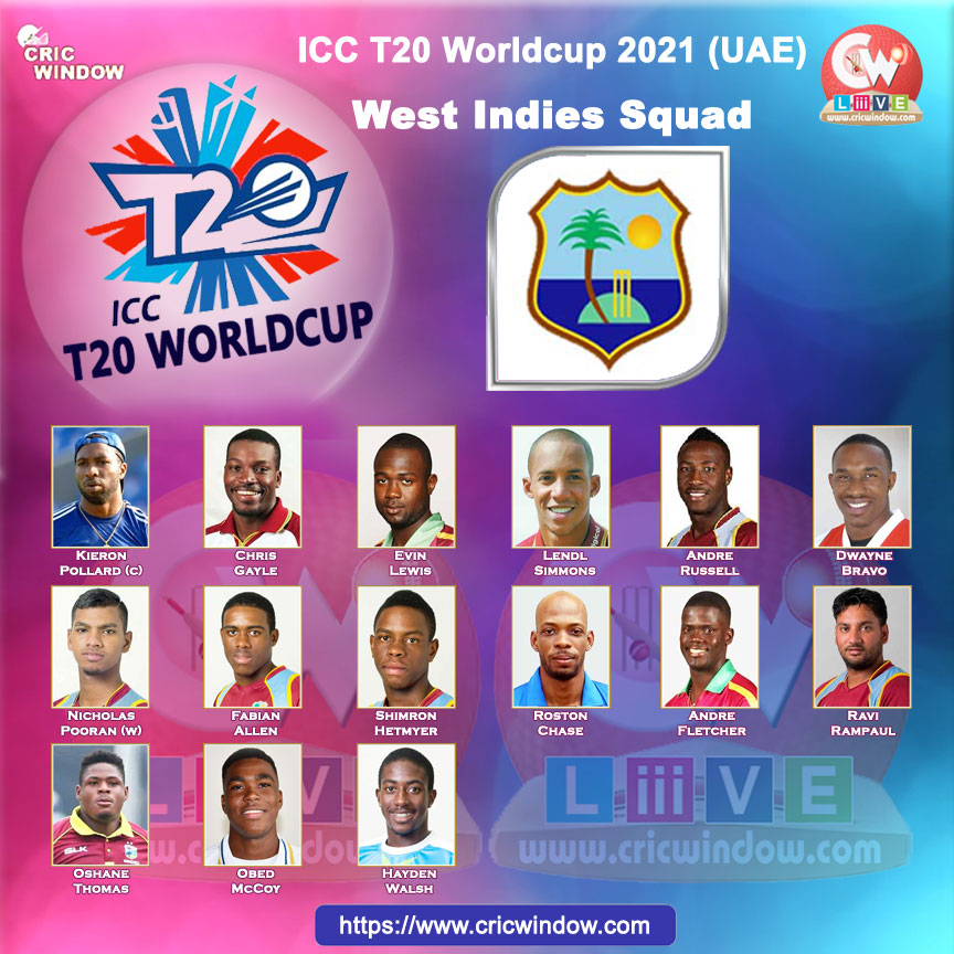 ICC t20 World Cup West Indies Squad 2021