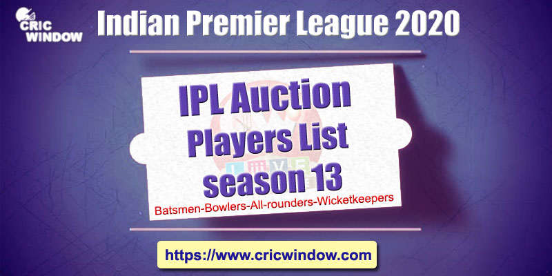 IPL 2020 Auction Players List