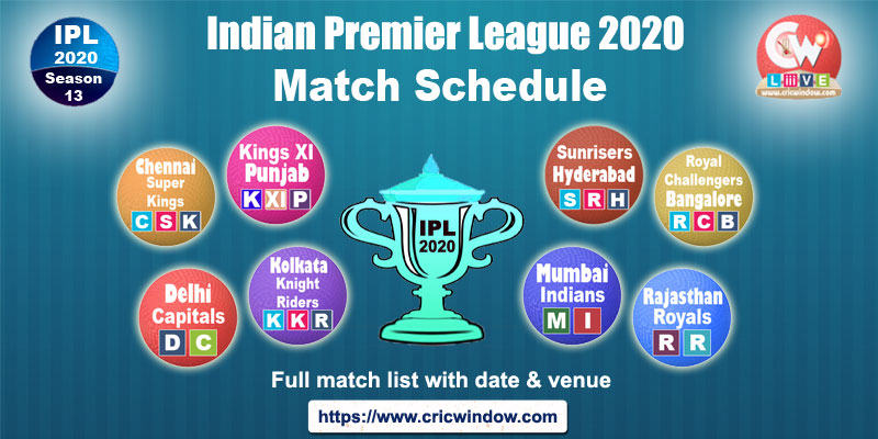 ipl 13 match fixtures 2020