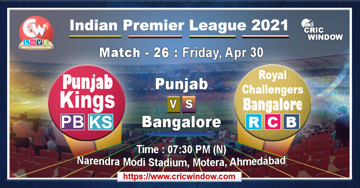 IPL PBKS vs RCB match live previews 2021
