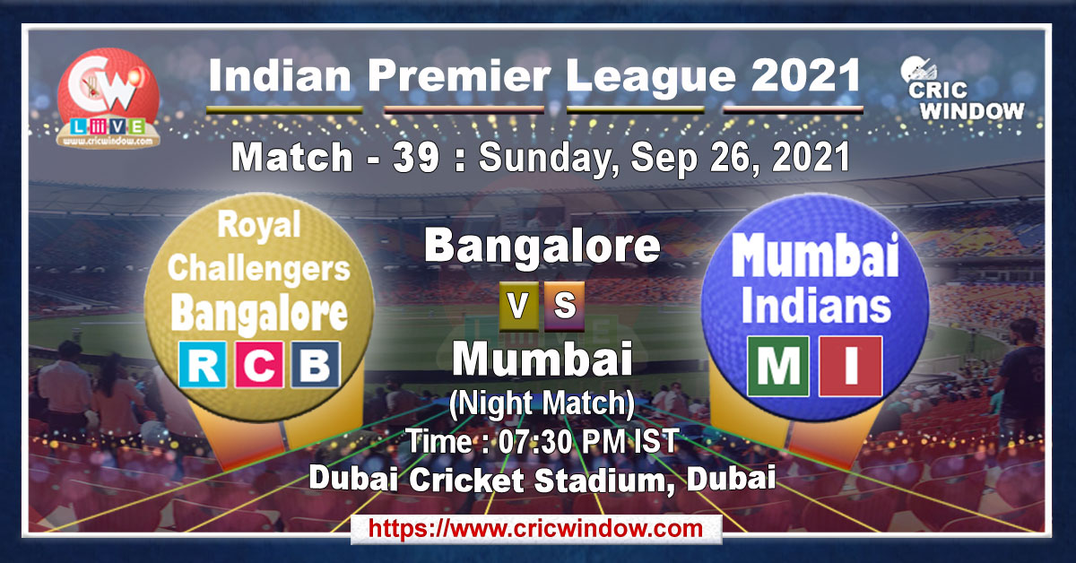 IPL RCB vs MI match live previews 2021