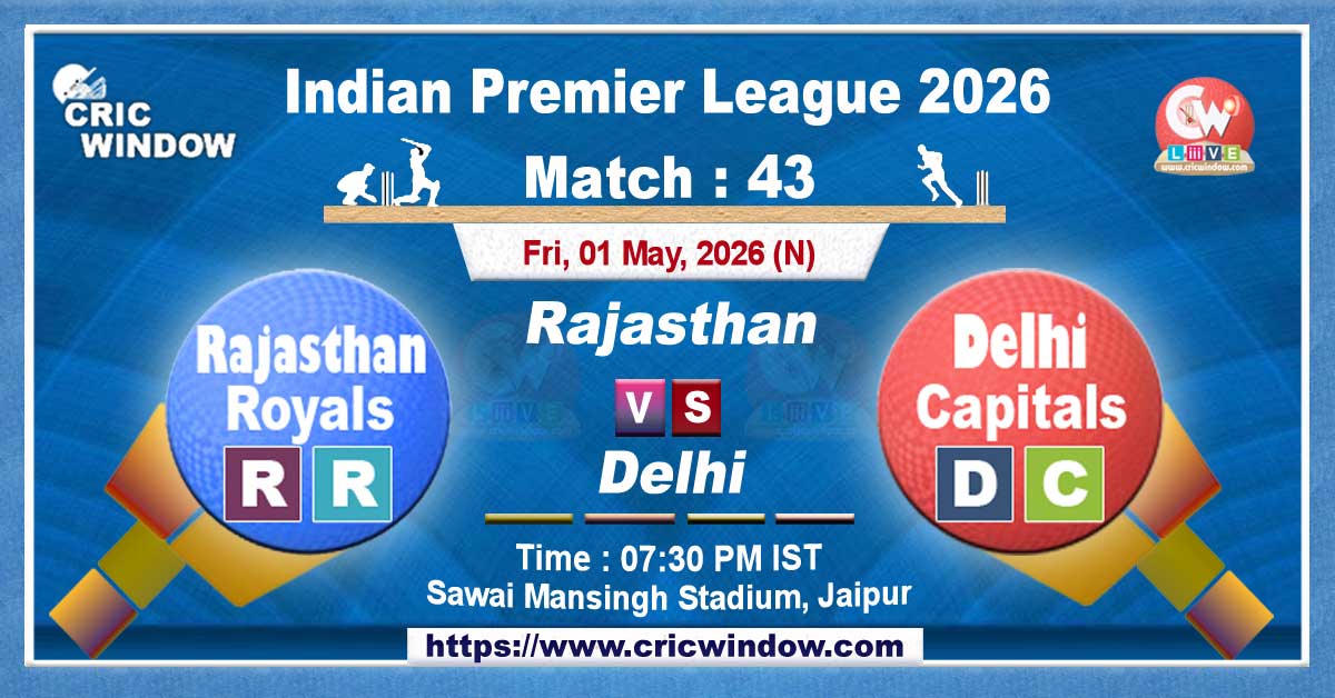 IPL 2026 RR vs DC match live updates