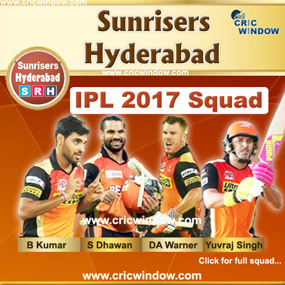 IPL Sunrisers Hyderabad Squad 2017