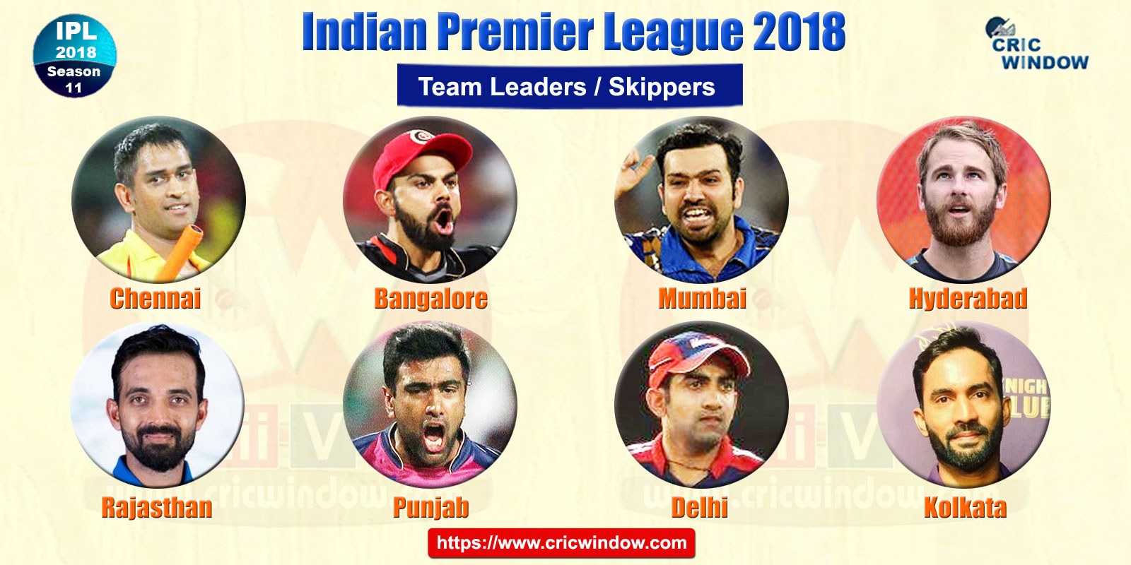 IPL2018 Captains List