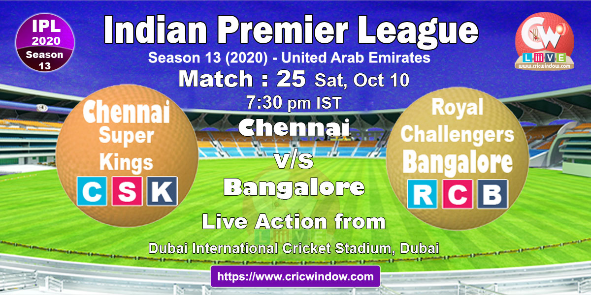 IPL CSK vs RCB match live previews 2020