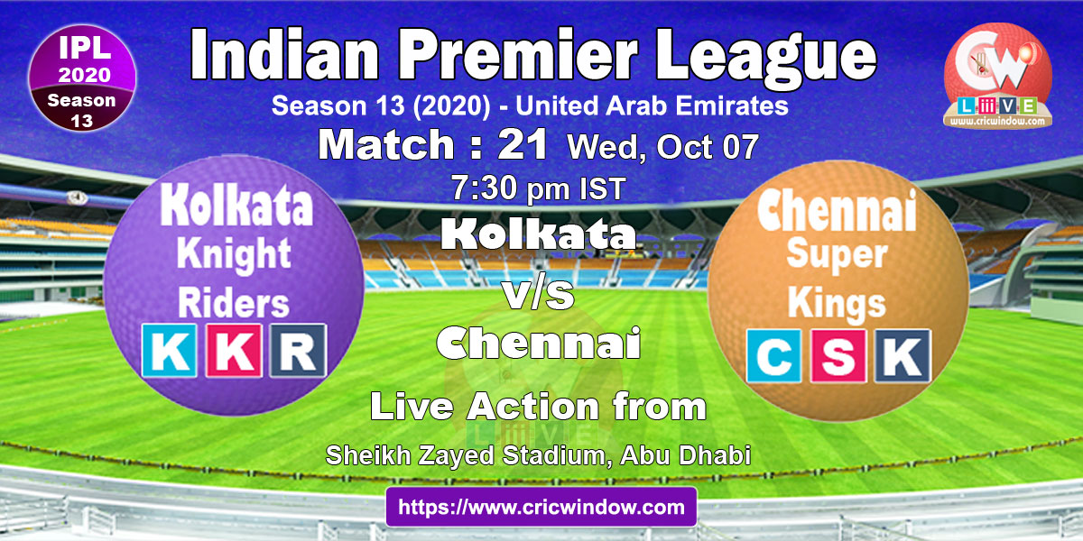 IPL kkr vs csk match live previews 2020