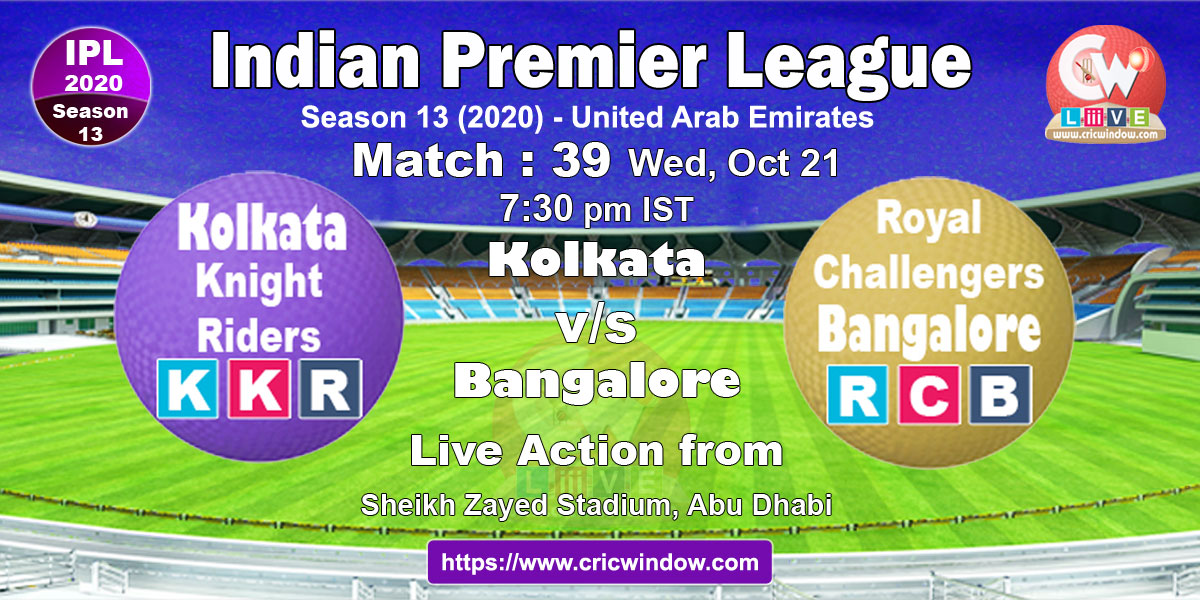 IPL kolkata vs bangalore match live previews 2020