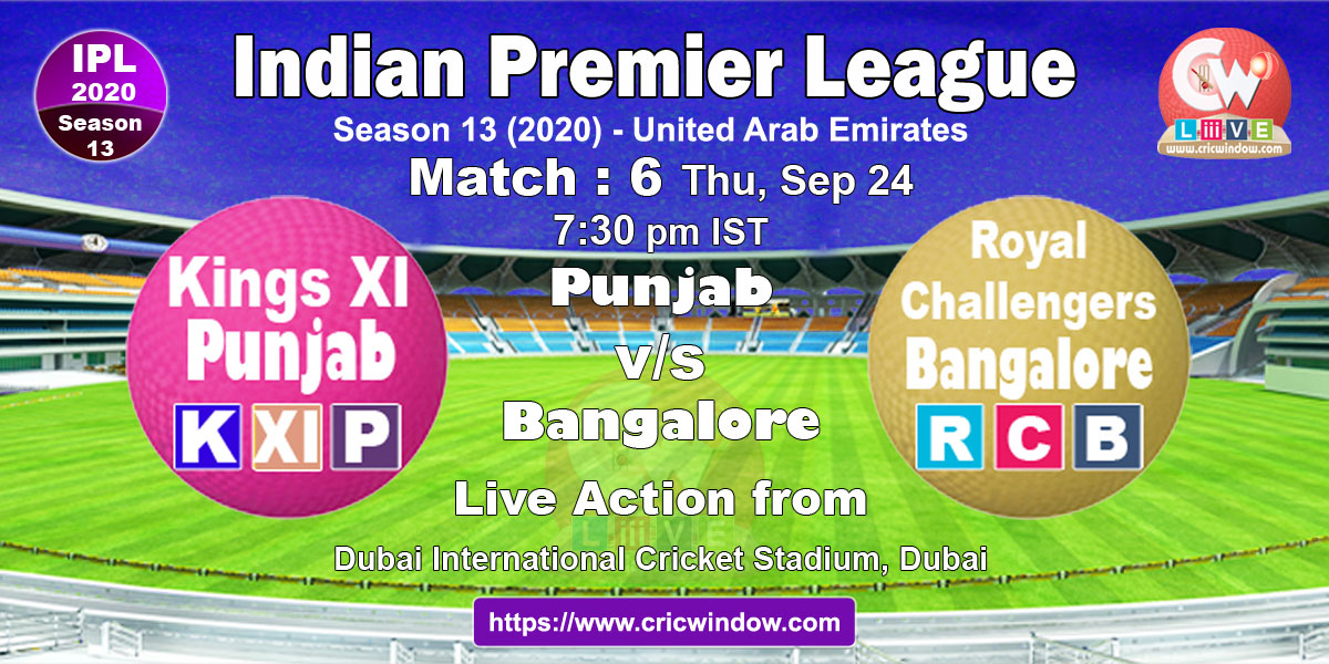 IPL kxip vs rcb match live previews 2020