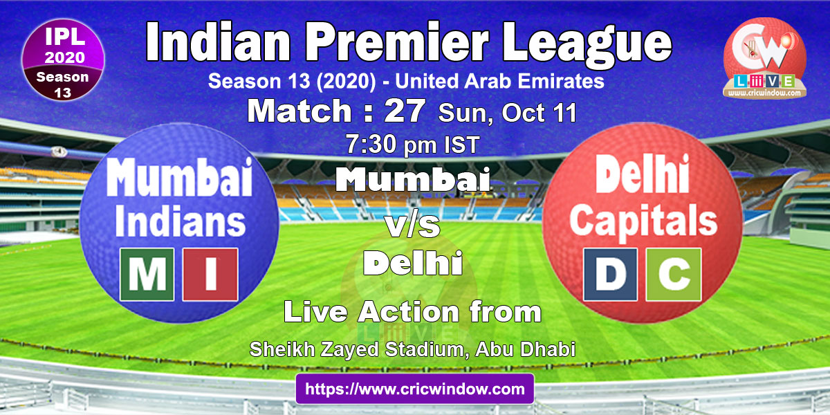IPL mi vs dc match live previews 2020