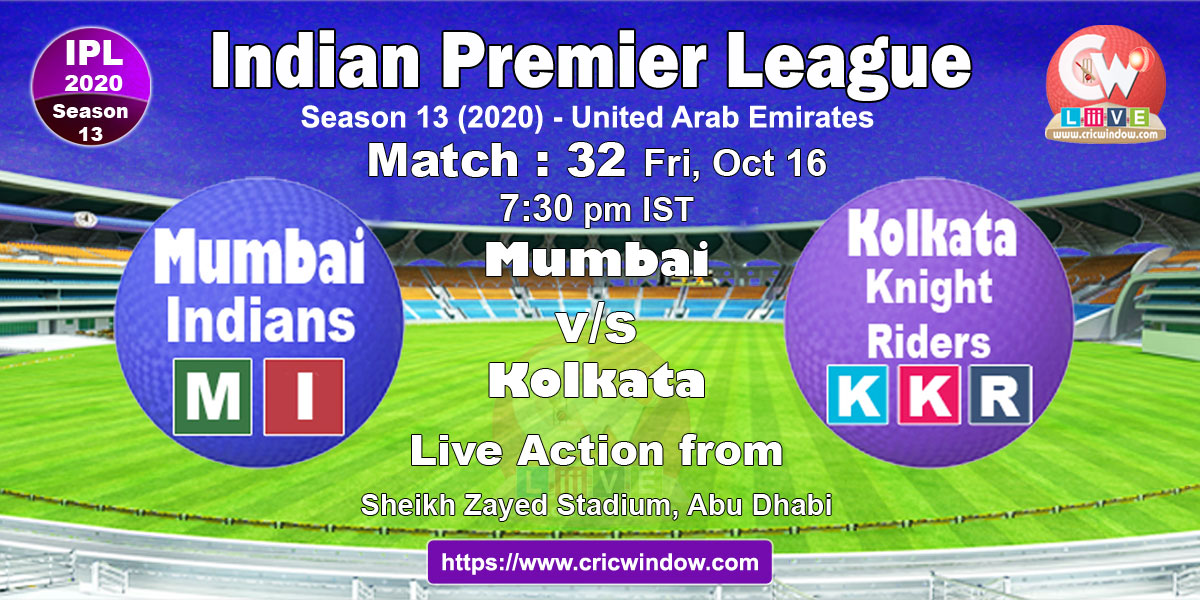 IPL mi vs kkr match live previews 2020