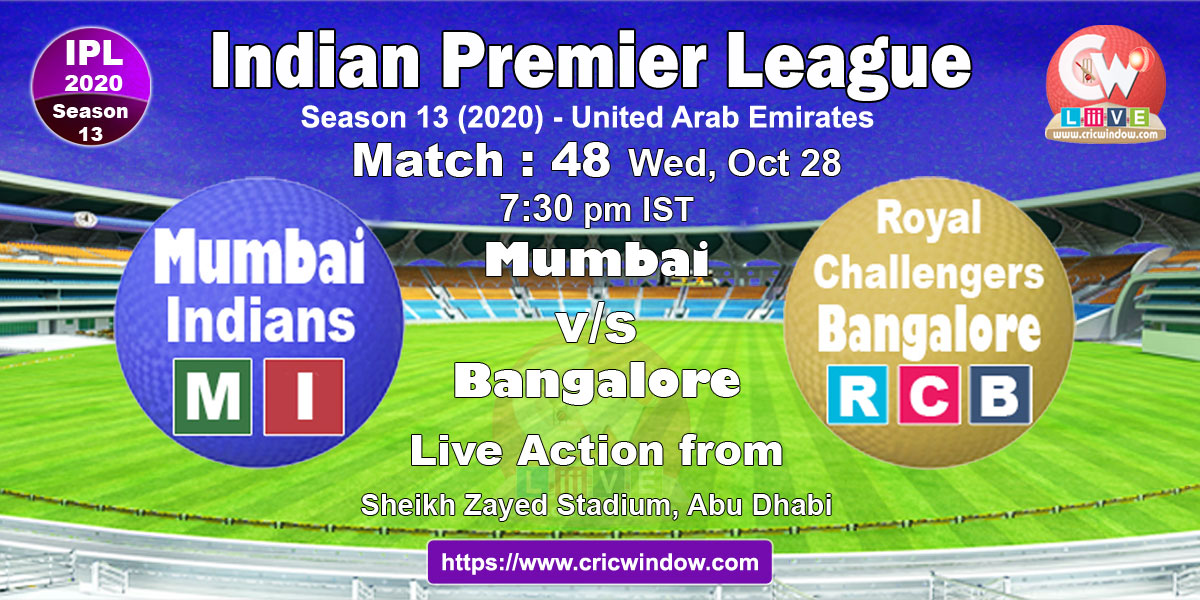 IPL mi vs rcb match live previews 2020
