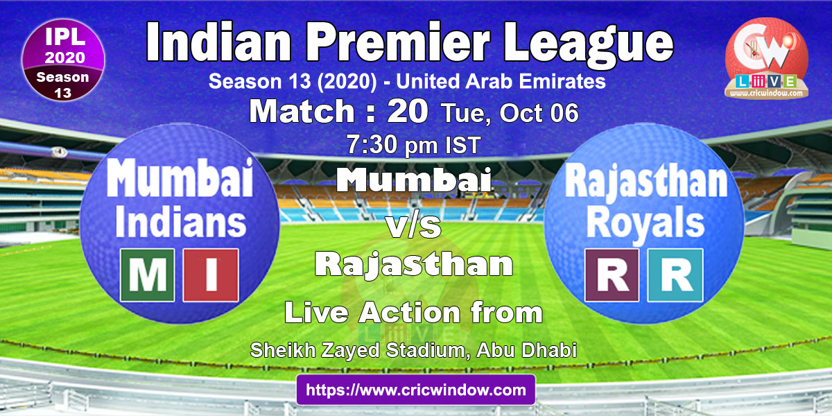 IPL mi vs rr match live previews 2020