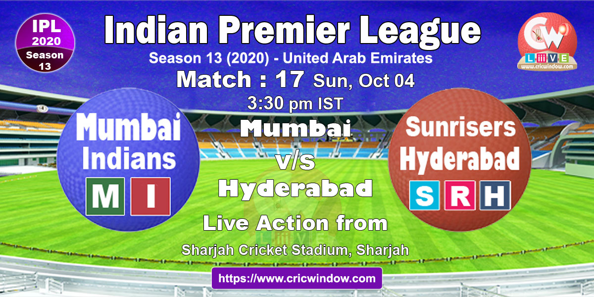 IPL mi vs srh match live previews 2020