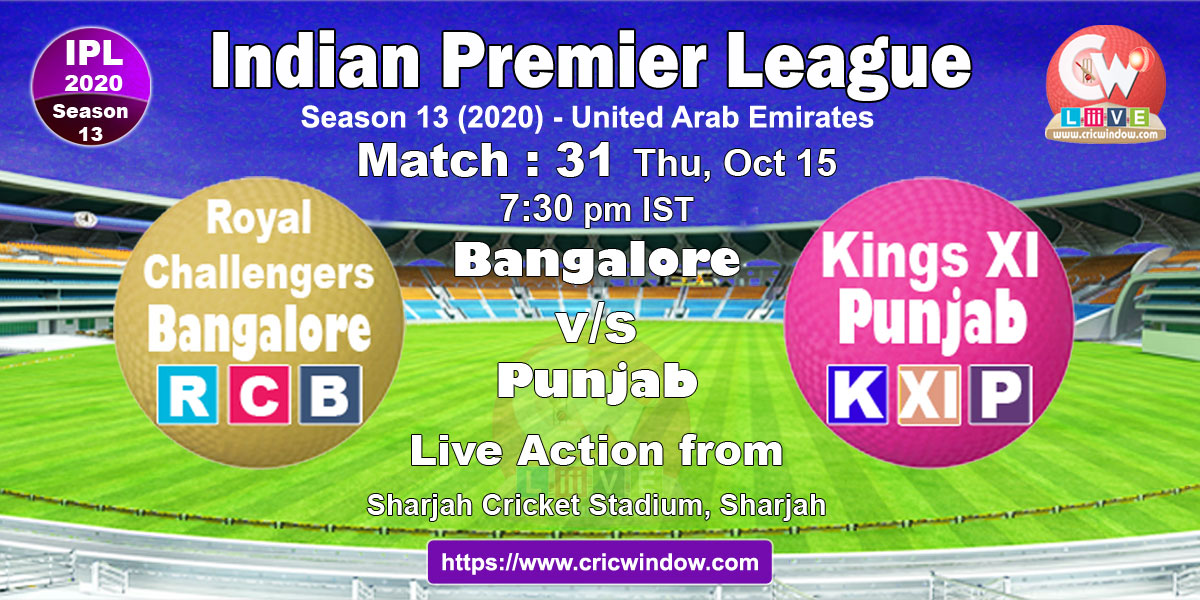 IPL RCB vs KXIP match live previews 2020