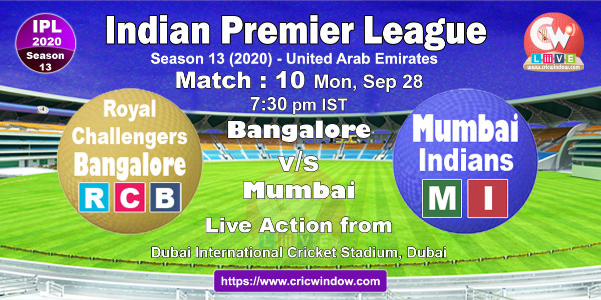 IPL RCB vs MI match live previews 2020