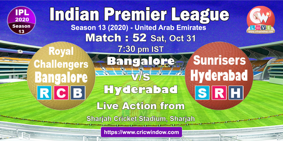 IPL rcb vs srh match live previews 2020