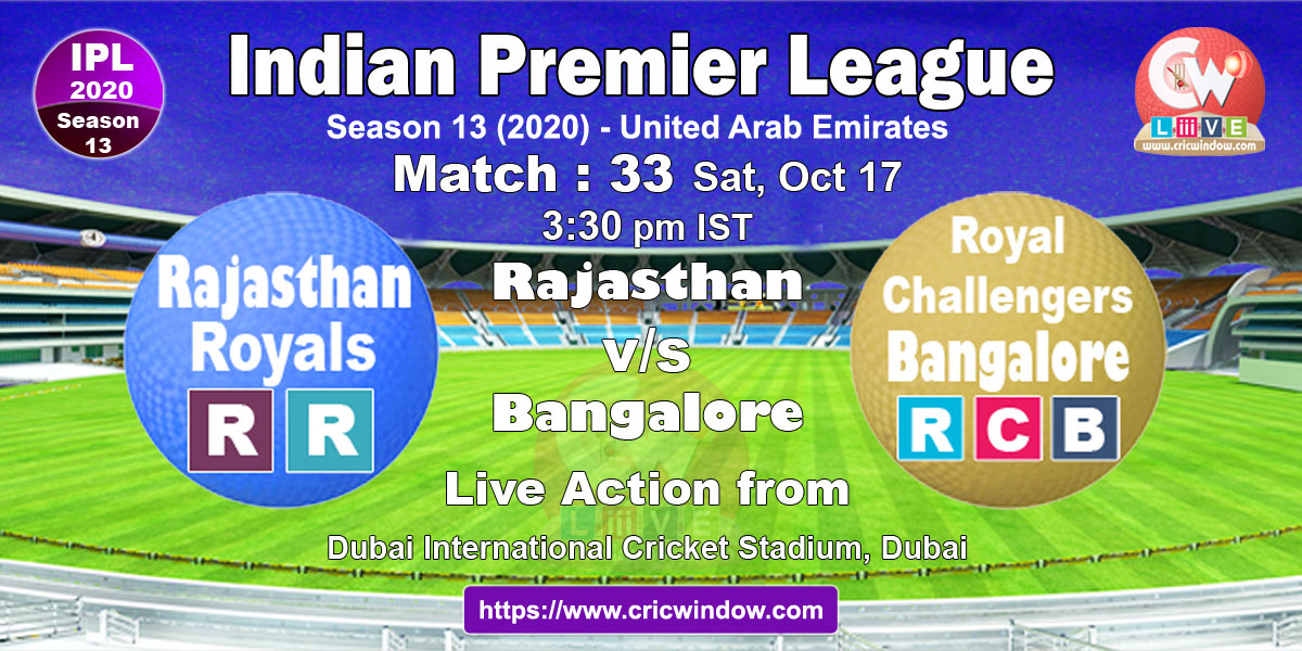 IPL RR vs RCB match live previews 2020