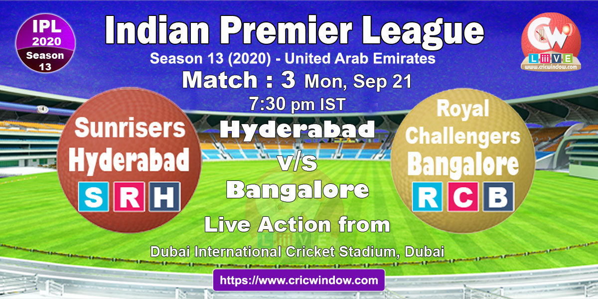 IPL srh vs rcb match live previews 2020