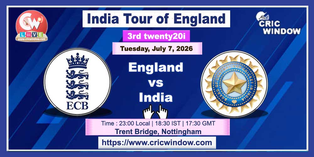 3rd t20i England vs India live 2026