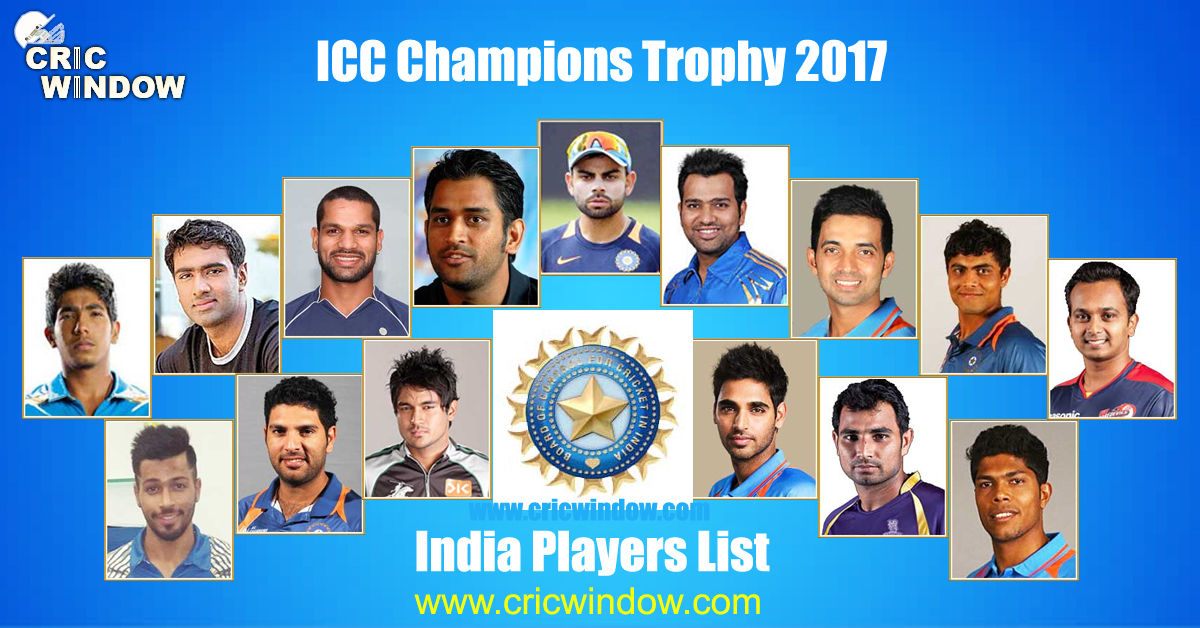 India squad for champions trophy 2017