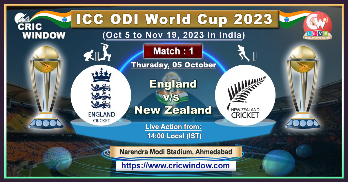 England vs New Zealand ICC ODI Worldcup match1 live update 2023