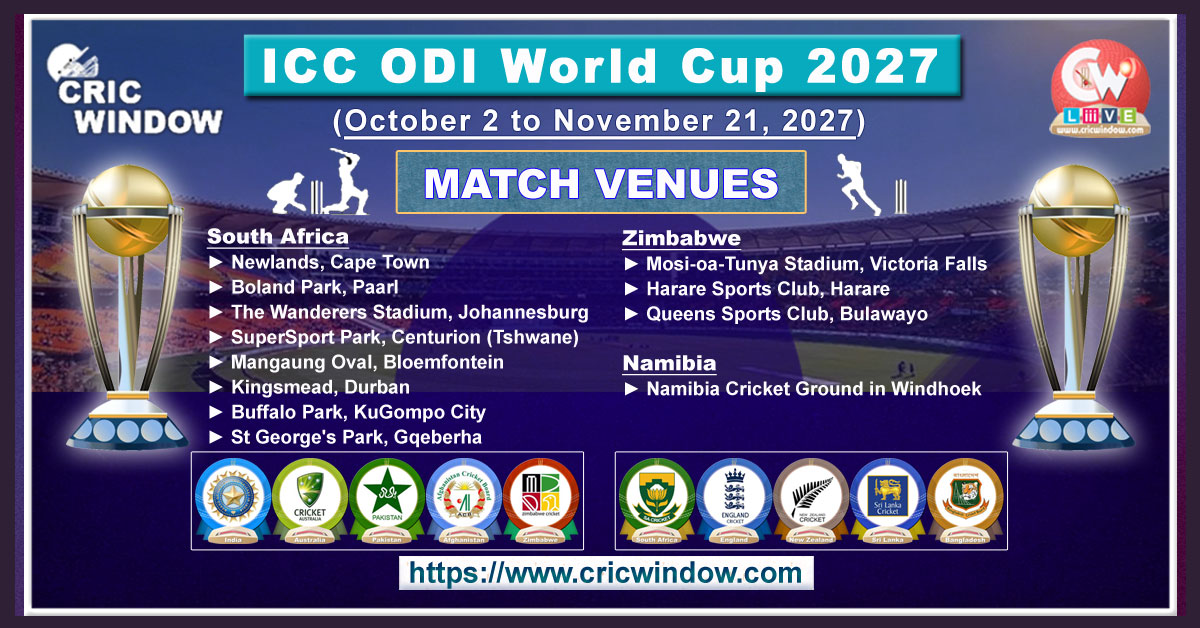 icc odi worldcup match venues 2027