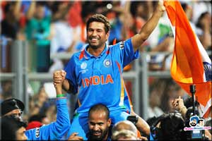 Sachin Tendulkar with India 2011 World Cup winner